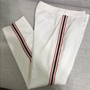 Stylish White Pants with Red, Tan and Black Stripes